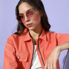 Attractive Peach Solid Pure Cotton Cropped Jacket
