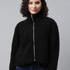 Woman Black Faux-Fur Sweatshirt, Full Zipper