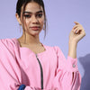 Women Pink Solid Pure Cotton Cropped Jacket
