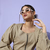 Women Beautiful Grey Solid Pure Cotton Puff Sleeves Jacket