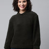 Woman Olive Green Faux Fur Sweatshirt
