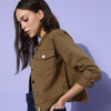 Khaki Solid Pure Cotton Denim Trucker Jacket