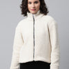 Woman Off White Faux-Fur Sweatshirt, Full Zipper