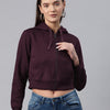 Burgundy Hooded Cropped Fleece Sweatshirt