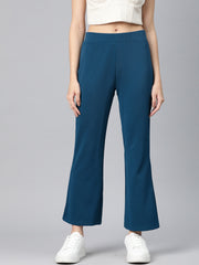 Teal Slim Fit High-Rise Bootcut Trousers