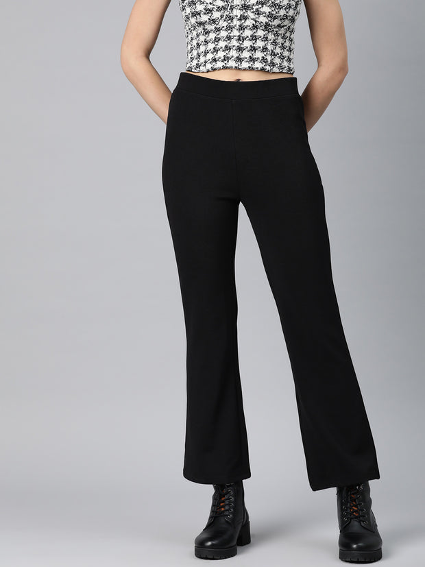 Black Slim Fit High-Rise Bootcut Trousers