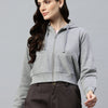 Grey melange Crop Fleece Hooded Sweatshirt
