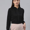 Black Hooded Cropped Fleece Sweatshirt