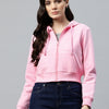 Pink Crop Fleece Hooded Sweatshirt