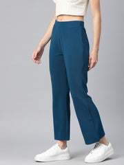 Teal Slim Fit High-Rise Bootcut Trousers