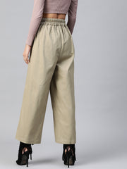 Women Beige High-Rise Parallel Trousers