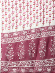 Women Fuchsia Floral Printed Pure Cotton Kurta with Trousers & With Dupatta