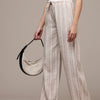 Popnetic Women Striped Cotton-Linen Wide Leg Trousers