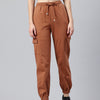 Popnetic Women Pure Cotton High-Rise Cargo Style Joggers Trousers