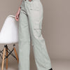 Popnetic Women High-Rise Pure Cotton Twill Weave Cargo-Style Wide Leg Trousers