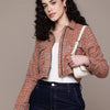 Popnetic Women Pure Cotton Checked Crop Tailored Jacket