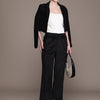 Popnetic Women Smart Straight Fit High-Rise Corduroy Pleated Trousers
