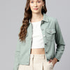 Popnetic Women Solid Pure Cotton Denim Jacket