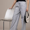 Popnetic Women Striped Cotton-Linen Wide Leg Trousers