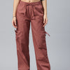 Popnetic Women Loose Fit High-Rise Parachute Cargo Trousers