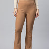 Popnetic Women Ribbed Flared High-Rise Trousers