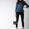 Popnetic Women Teal Blue Solid Peplum Jacket