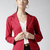 Popnetic Women Red Solid Single-Breasted Casual Pure Cotton Blazer