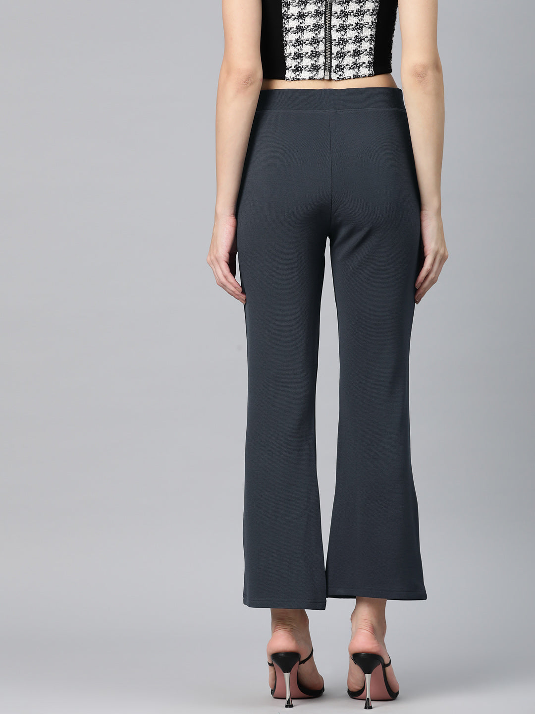 Charcoal Slim Fit High-Rise Bootcut Trousers
