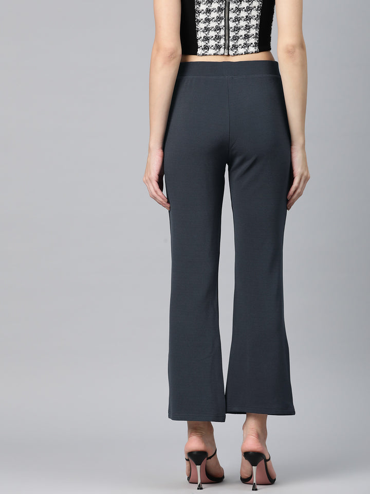 Charcoal Slim Fit High-Rise Bootcut Trousers