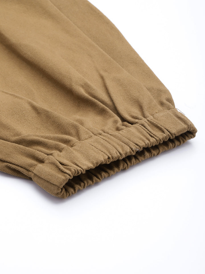 Women Khaki High-Rise Cargo Joggers with Belt