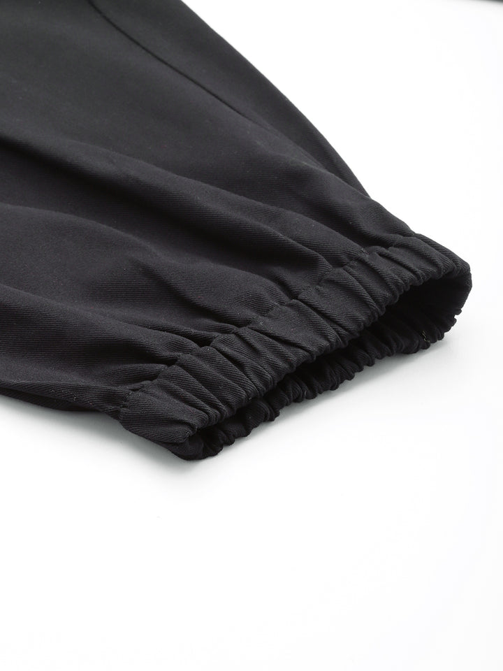Women Black High-Rise Cargo Joggers with Belt