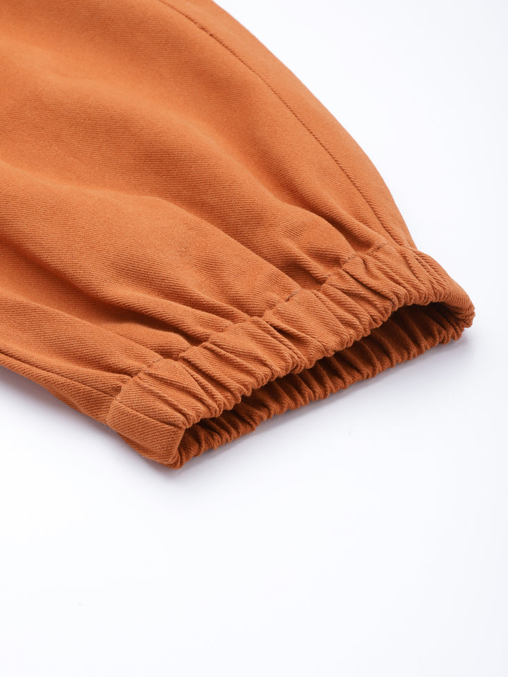 Women Rust Orange Cotton Cropped Cargo Joggers with Belt