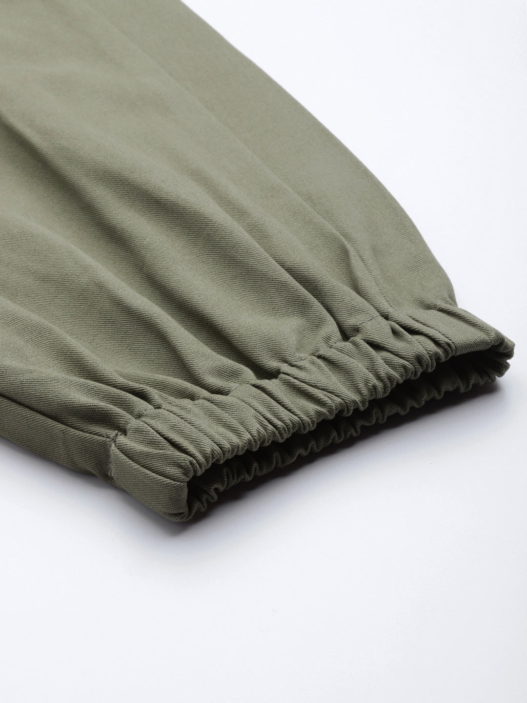 Women Olive Green  Cotton Cropped Cargo Joggers with Belt