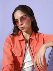 Attractive Peach Solid Pure Cotton Cropped Jacket