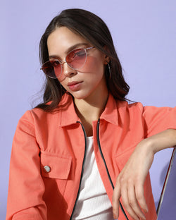 Attractive Peach Solid Pure Cotton Cropped Jacket