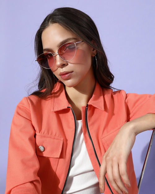Attractive Peach Solid Pure Cotton Cropped Jacket