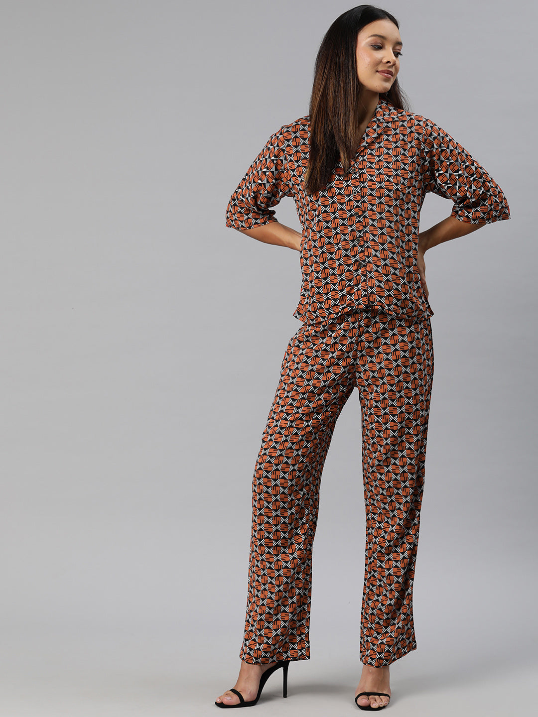 Rust & Black Printed Co-Ords