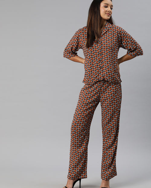 Rust & Black Printed Co-Ords