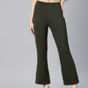 Olive Green Slim Fit High-Rise Bootcut Trousers