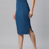 Teal Side Slit Pencil Skirt