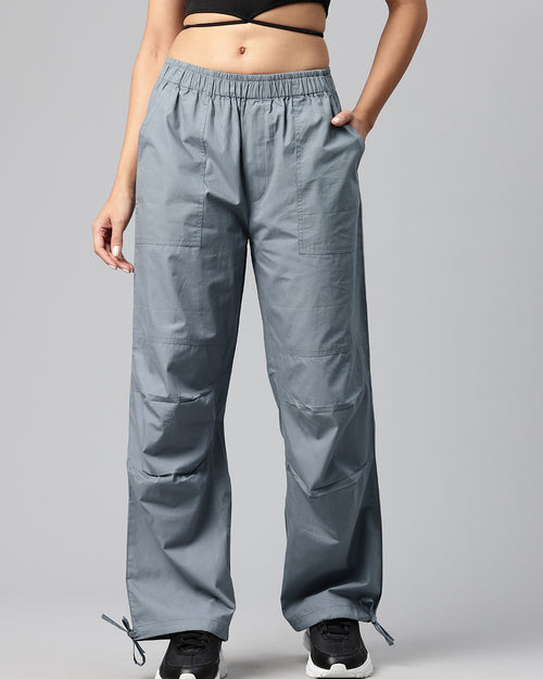 Grey Women Loose Fit High-Rise Cargos Trousers