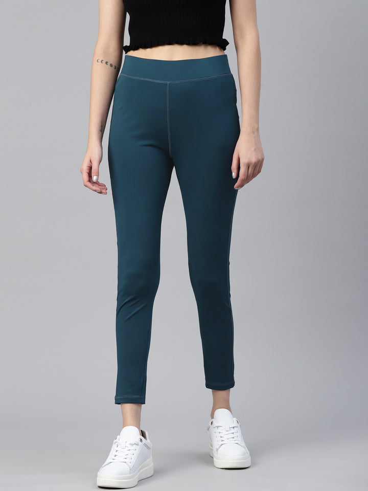 Teal Solid Ankle Length Slim Fit Leggings