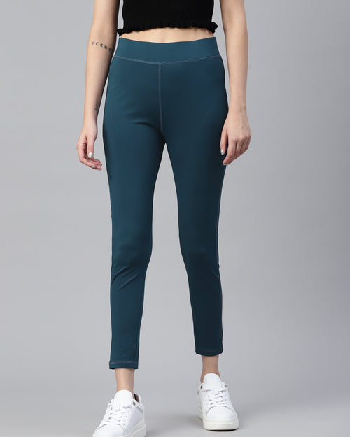 Teal Solid Ankle Length Slim Fit Leggings