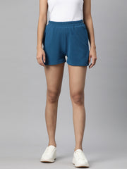 Teal Solid Mid-Rise Regular Shorts