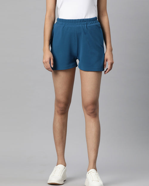Teal Solid Mid-Rise Regular Shorts