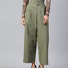 Women Olive Green Cotton Cropped Parallel Trousers