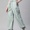 Sea Green Loose Fit High-Rise Pure Cotton Parachute Cargo Trouser