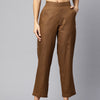 Brown Pure Cotton Peg Trousers