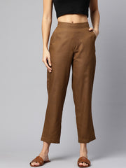 Brown Pure Cotton Peg Trousers