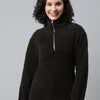Women Olive Green Faux Fur Sweatshirt, Half Zipper